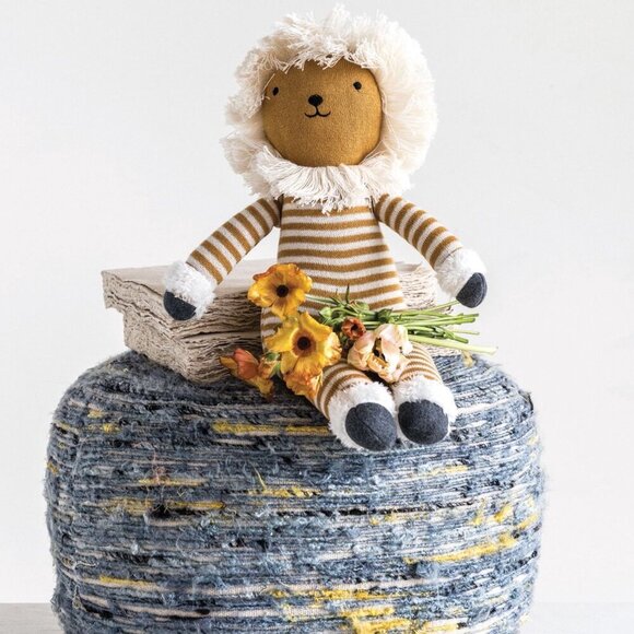 Creative Co-Op Striped Lion Stuffed Animal - Brown and Cream - Picture 1 of 10